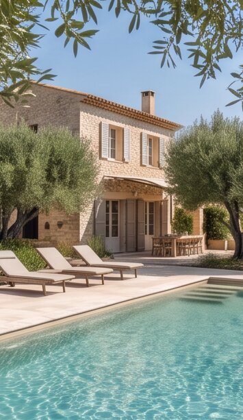 Maison provençale en pierre avec piscine